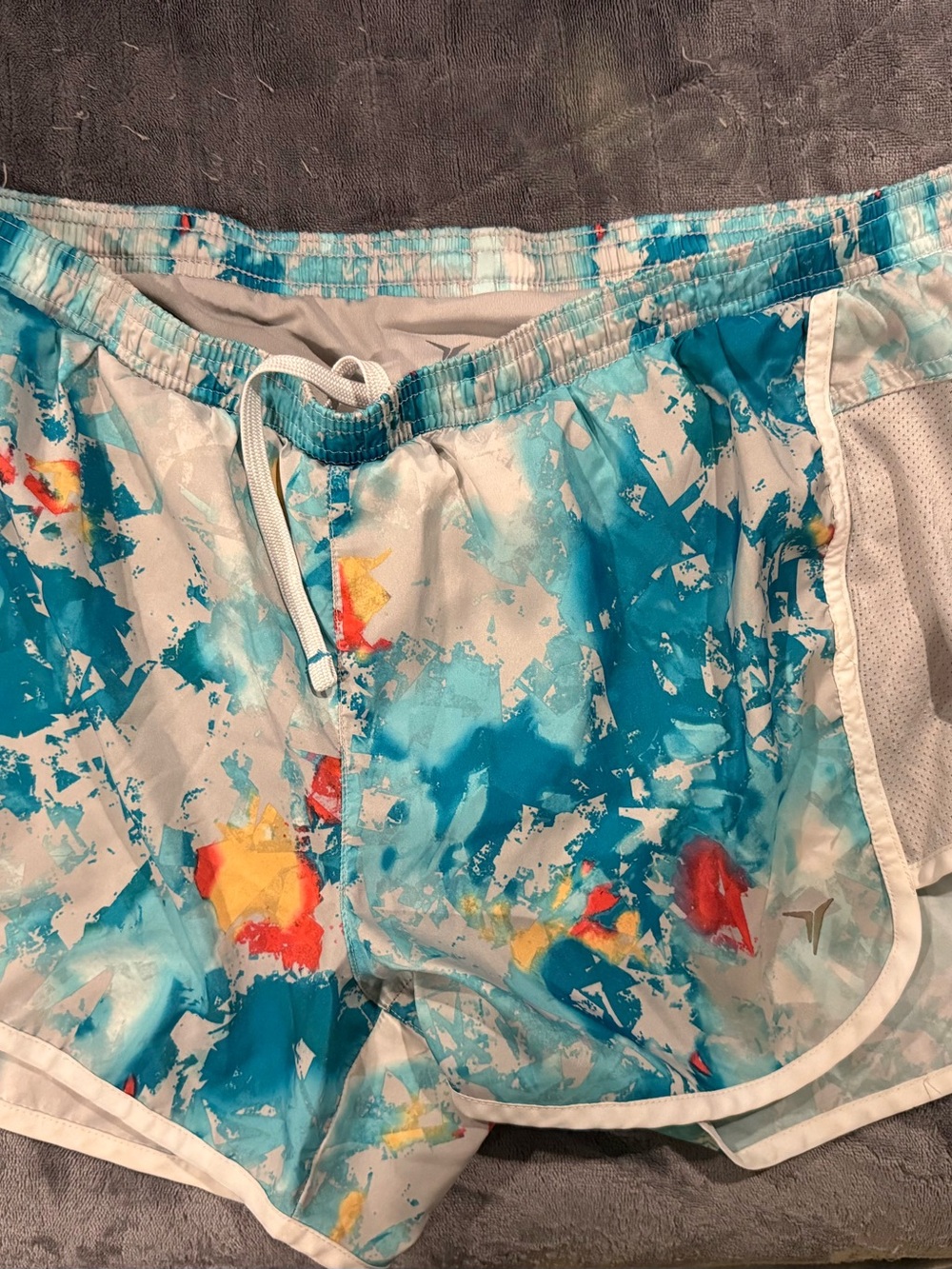 Old Navy Blue Splash Athletic Shorts with Multicolor Accents